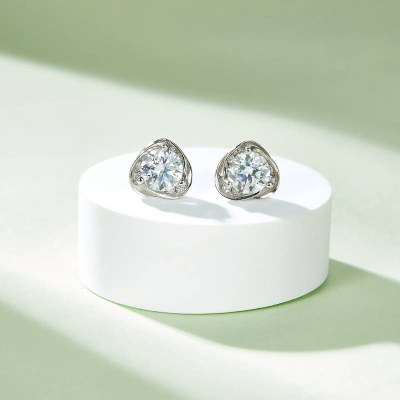 心花怒放S925银镀白金MoissanitePendantStud Earring套装